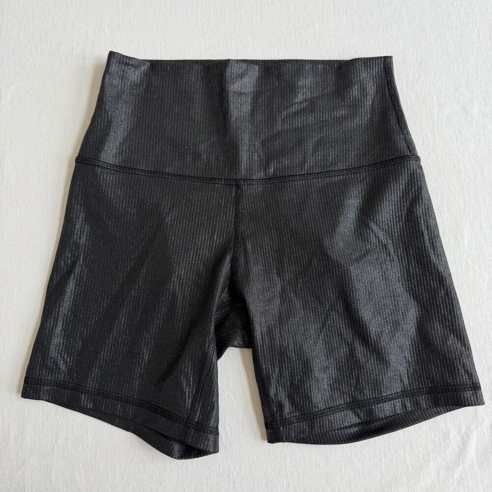Lululemon Align Ribbed HR Short 6" High Rise Black Shine Size 6 Nulu Stretch - Picture 4 of 5